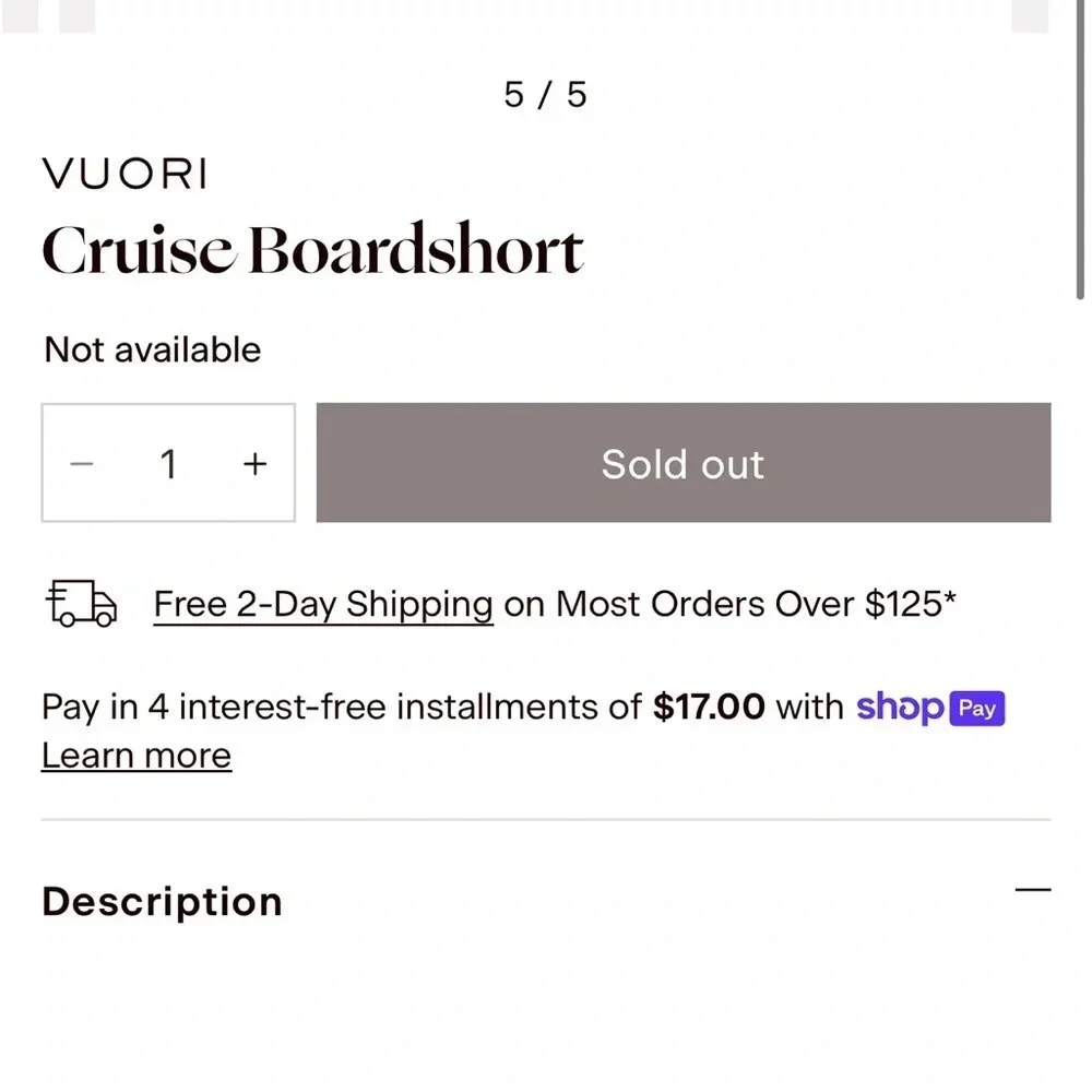 Vuori Gray and Black Men's Cruise Boardshort Size L